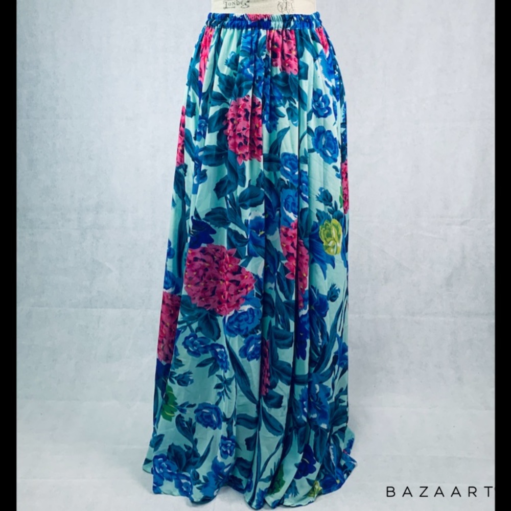 Floral Print Blue Pink Green Maxi Skirt Size 2X